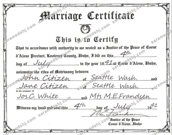 USA Idaho marriage certificate template in PSD format